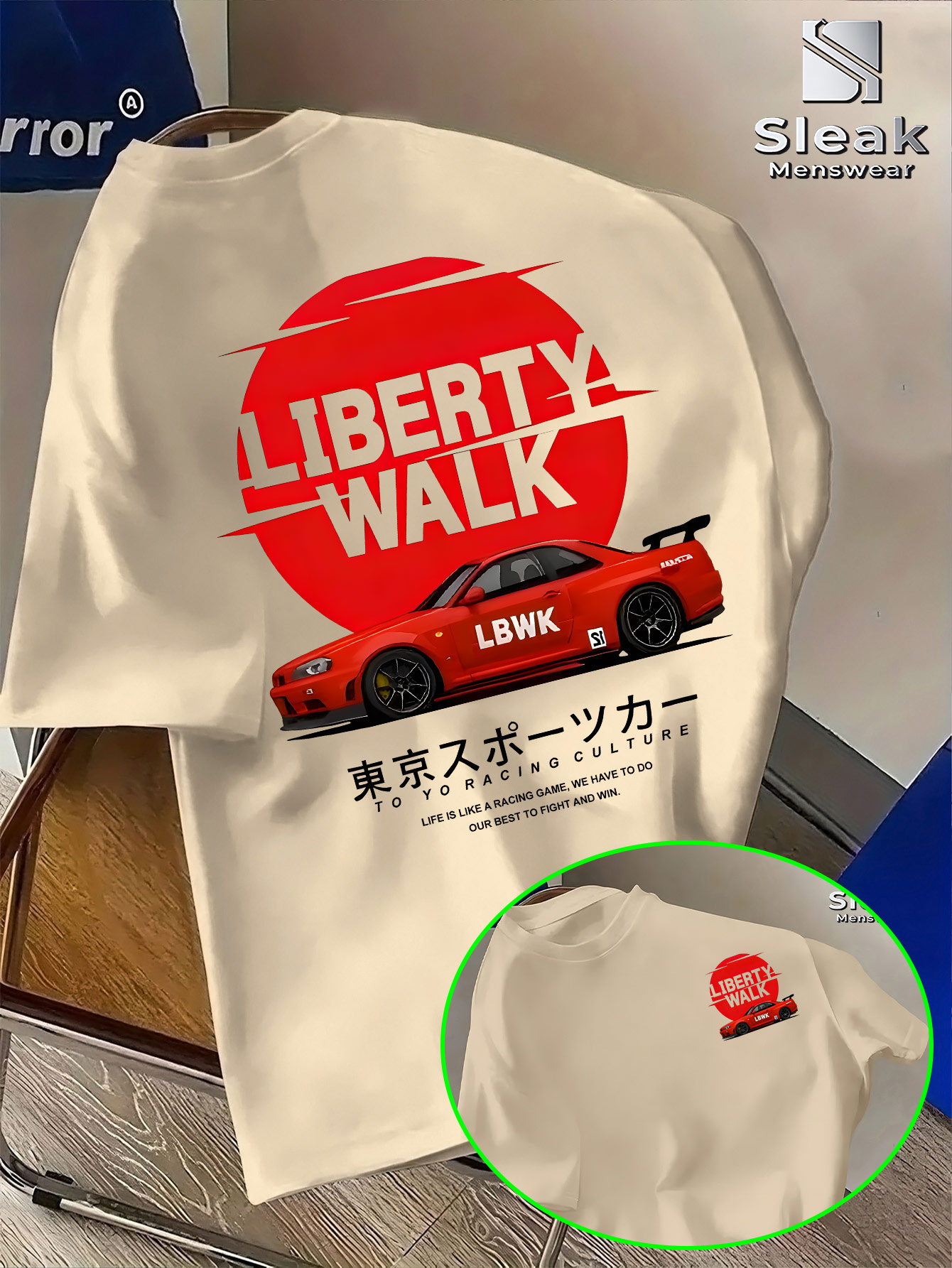 T-shirt à manches courtes pour homme pour l'été, LIBERTY WALK, imprimé tendance de voiture de sport modifiée, respirant et à la mode, style unique.