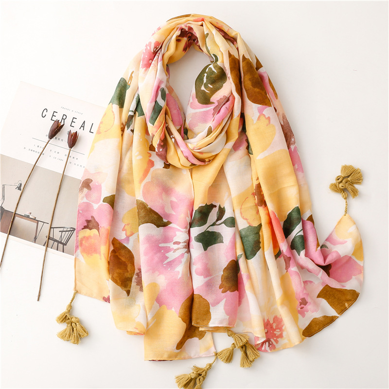 2026 Marque de luxe Peinture à l'encre Floral Gland Viscose Châle Écharpe Dame Haute Qualité Pashmina Hijab et Wraps Foulard Musulman Sjaal