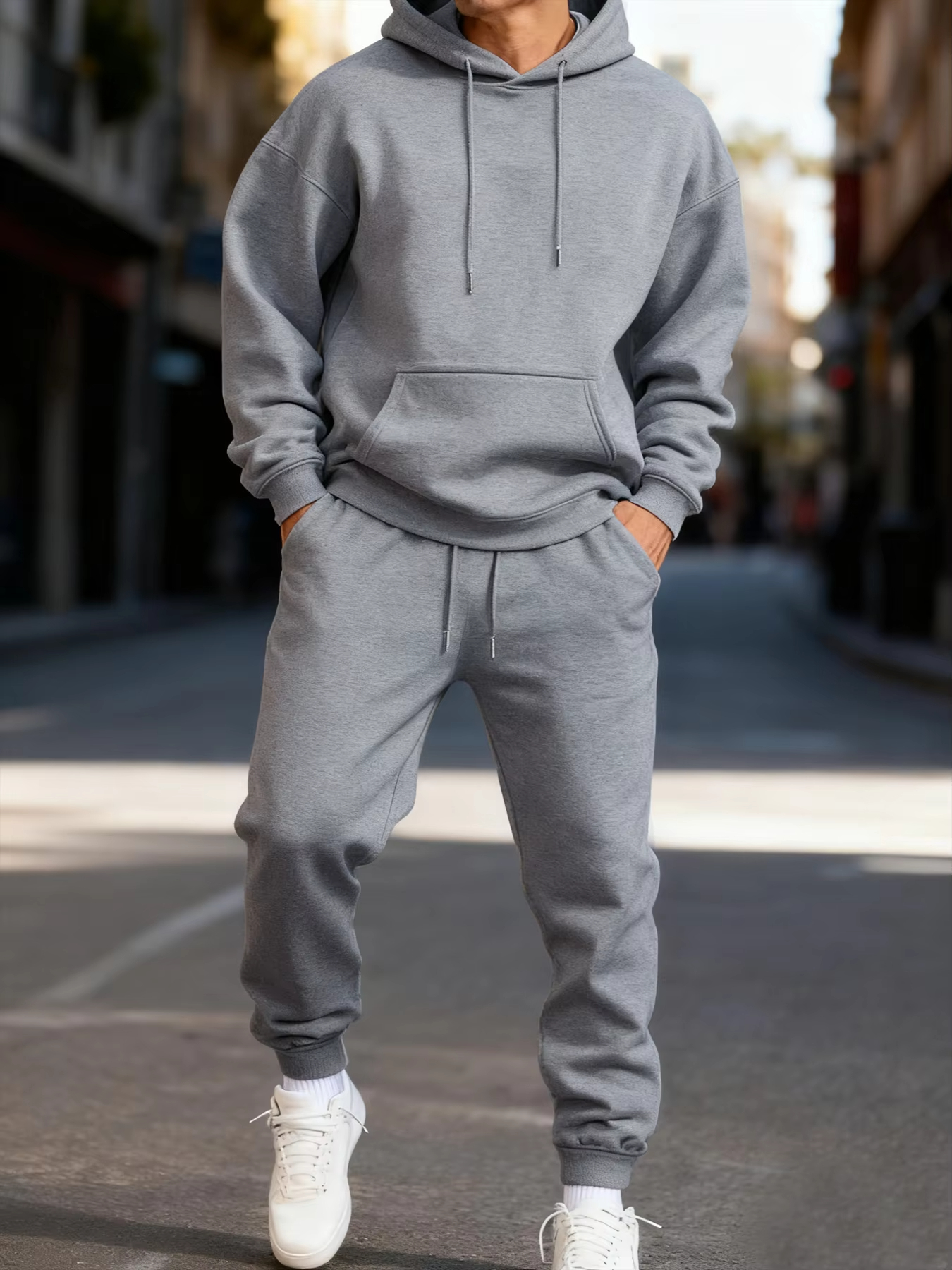 Ensemble sweat à capuche et pantalon de survêtement pour homme, couleur unie, deux pièces, longueur longue, style streetwear décontracté, unisexe, tenue de sport tendance
