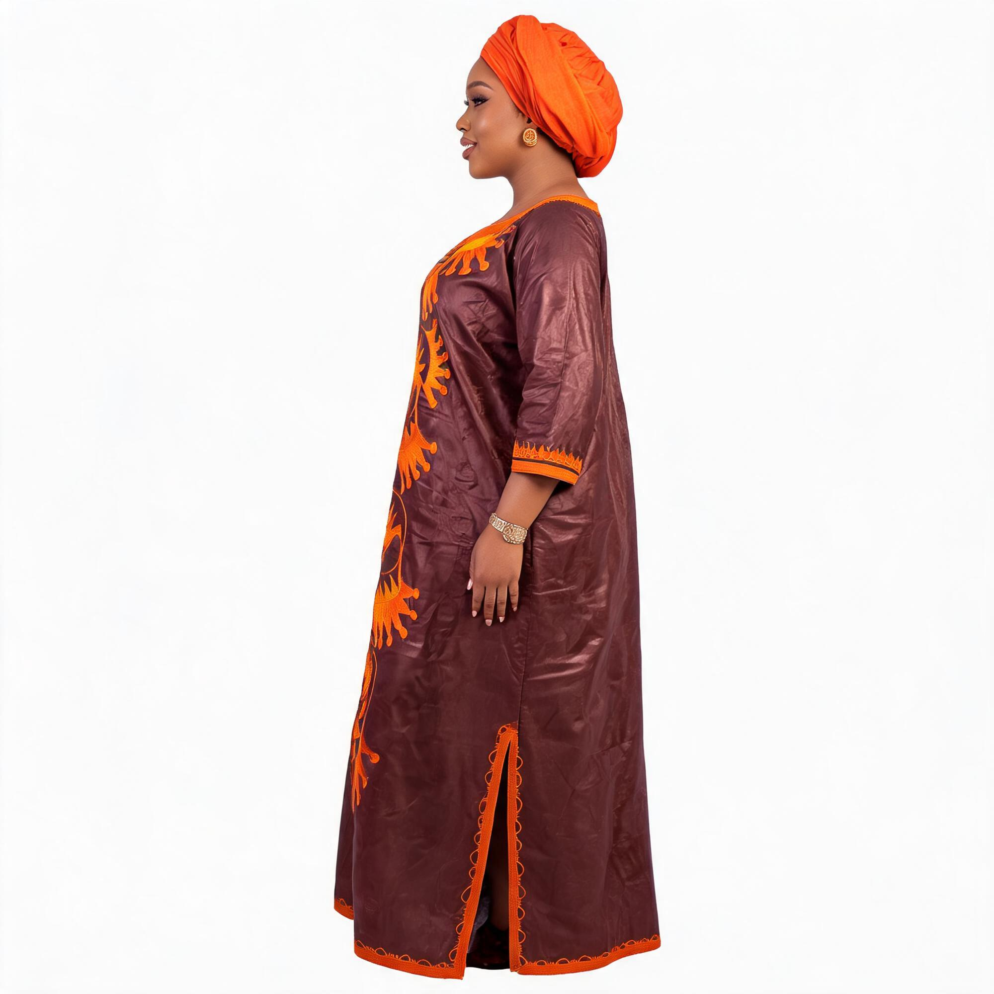 Robes africaines pour femmes grande taille, robe longue en bazin riche avec broderie et écharpe