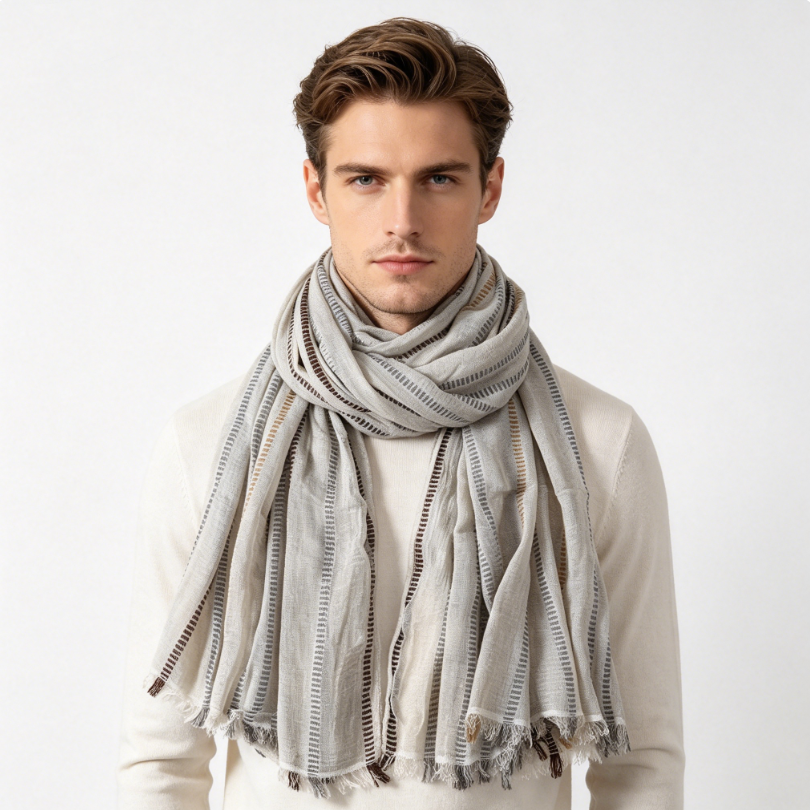 Écharpe en coton et lin rayée tendance pour hommes et femmes, automne-hiver, noir et bleu marine, écharpe chaude pour homme, accessoires masculins, écharpe courte à franges, bufanda