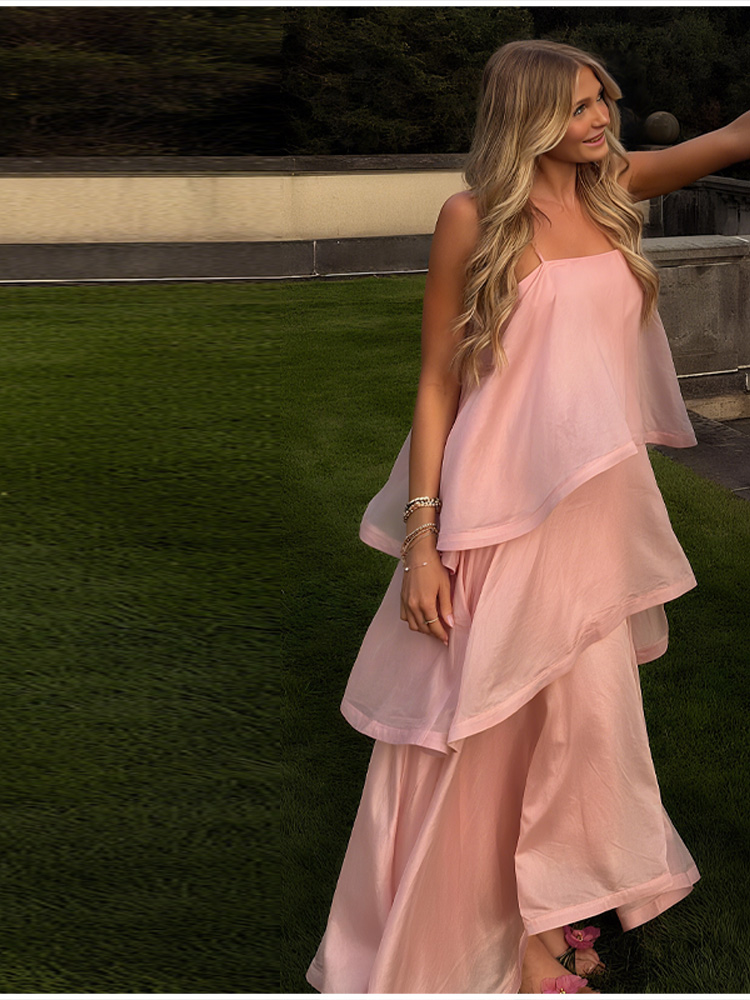 Chic rose doux couche ourlet licou robe sans manches une ligne fête Maxi Robes élégantes longues Robes 2026 solide Robes de banlieue