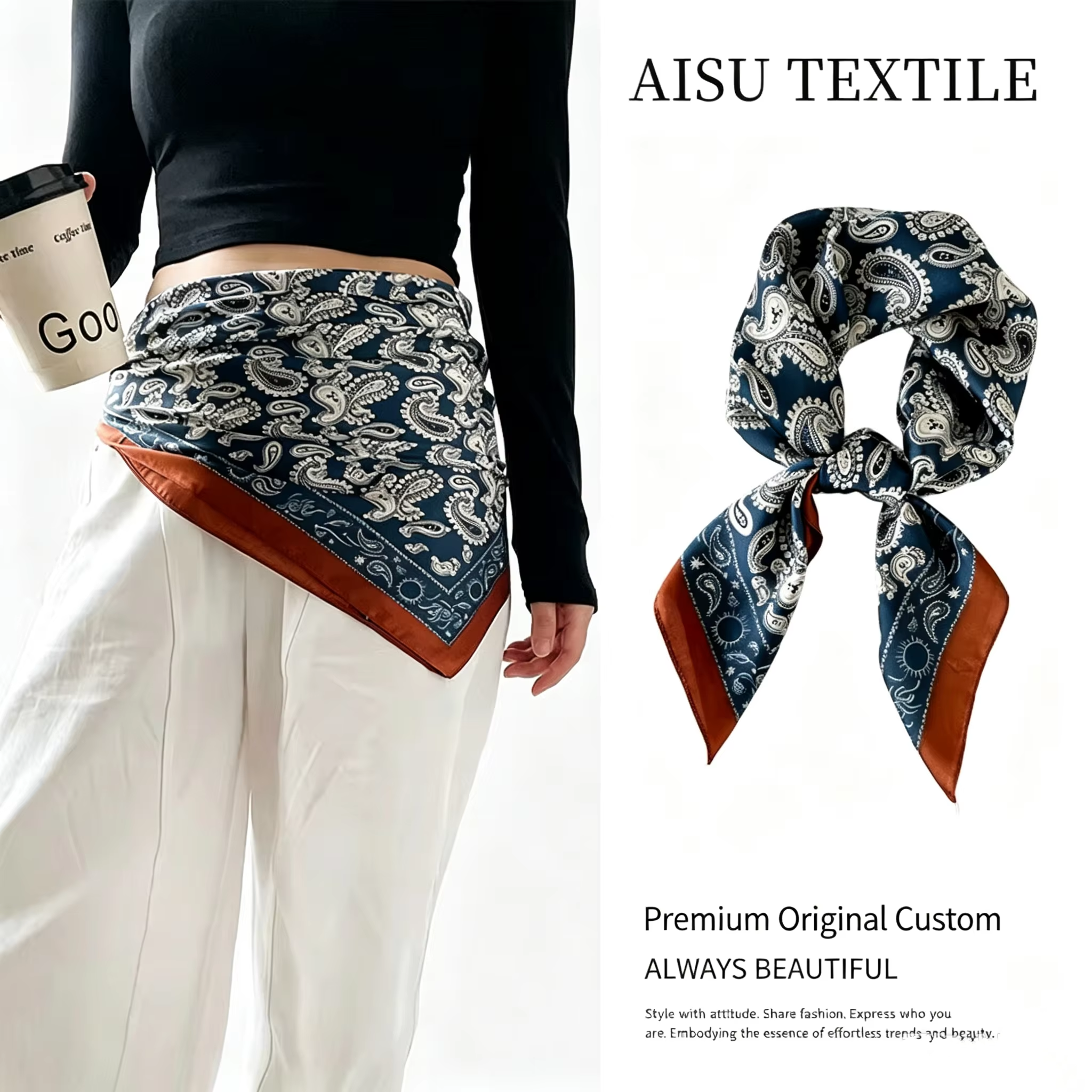 Vêtements avec joint de taille, écharpe pour femmes, haut de gamme, sens européen et américain, empilage, portant un motif Paisley rétro, ceinture ample