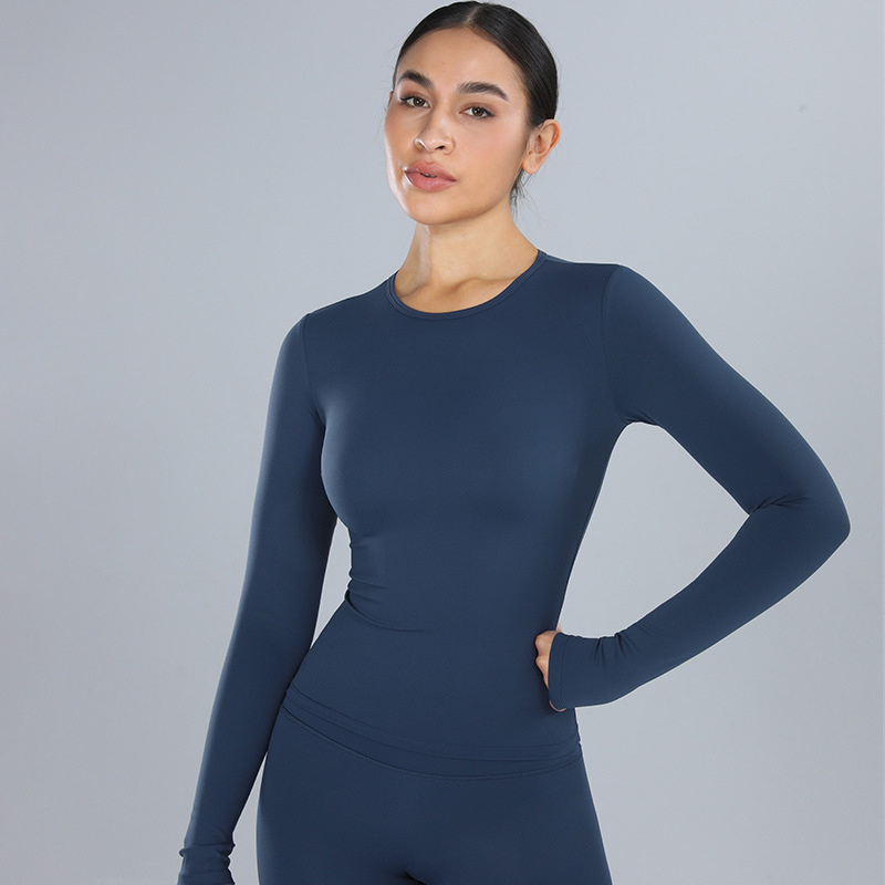 TRY TO BN Sport à manches longues hauts de sport femme col rond T-Shirts Fitness vêtements de sport respirant entraînement course formation Yoga vêtements