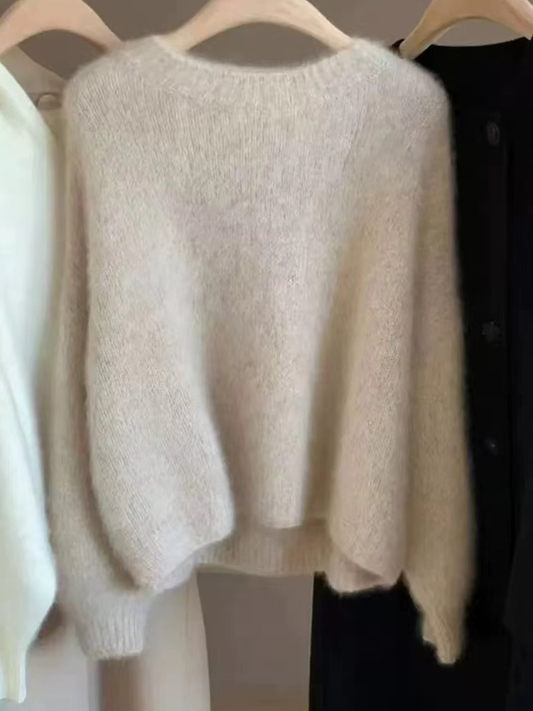 Pull en cachemire doux à col rond pour femme, 100% pure laine, style paresseux, haut monochrome, automne et hiver, nouveau