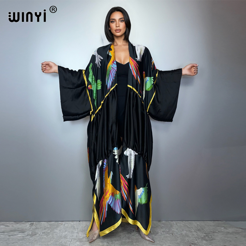 WINYI imprimé boho kimono maxi vêtements de plage couvrir robe de soirée de vacances abaya dubaï luxe femme musulmane mode ouvert sur le devant caftan
