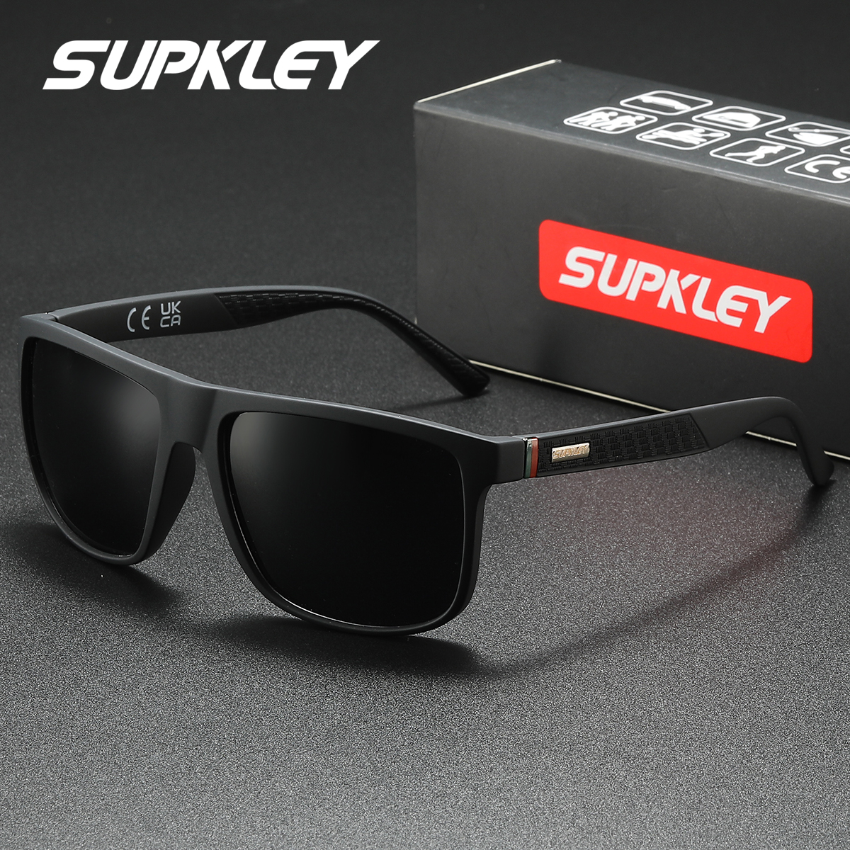 SUPKLEY Lunettes de soleil polarisées simples et décontractées avec monture carrée, résistantes aux UV, pêche, randonnée, cadeau de Noël