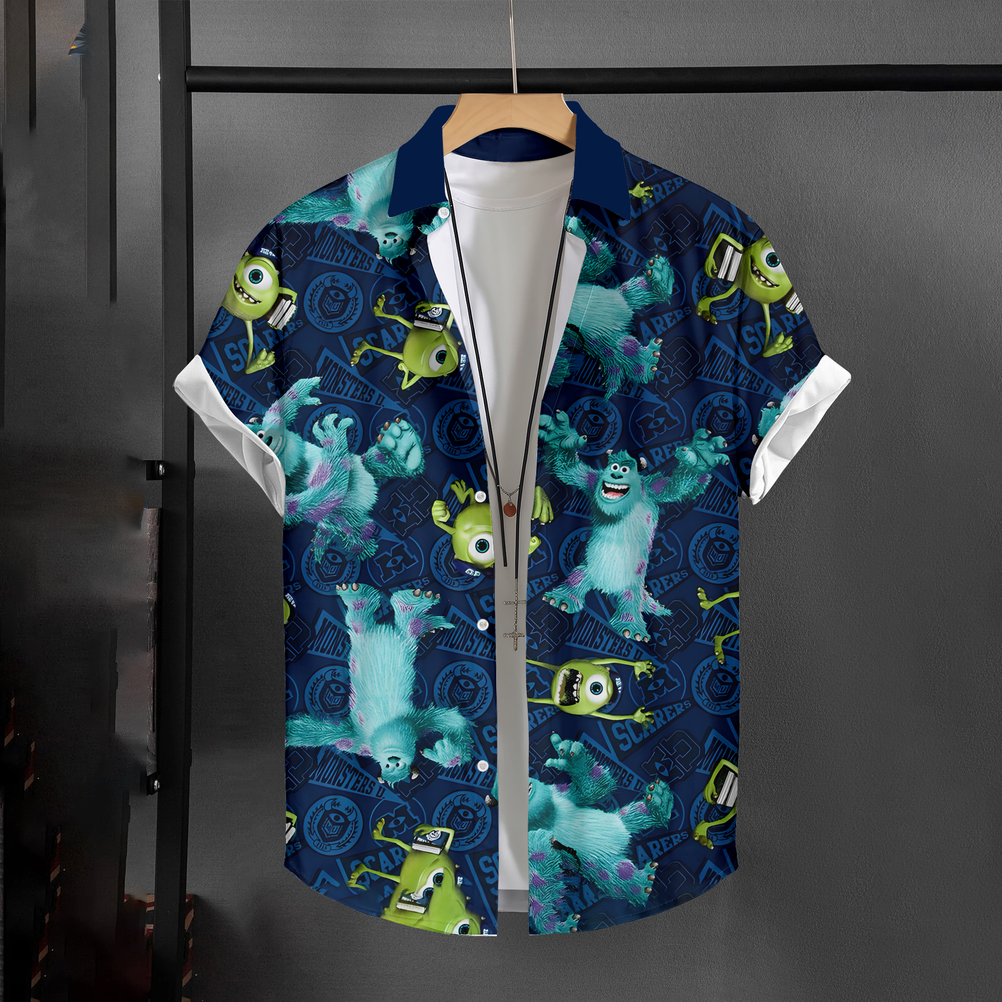 Chemise de plage hawaïenne à manches courtes pour hommes, motif dessin animé, nouvelle impression 3D Monsters, Inc. Vêtements pour hommes tendance