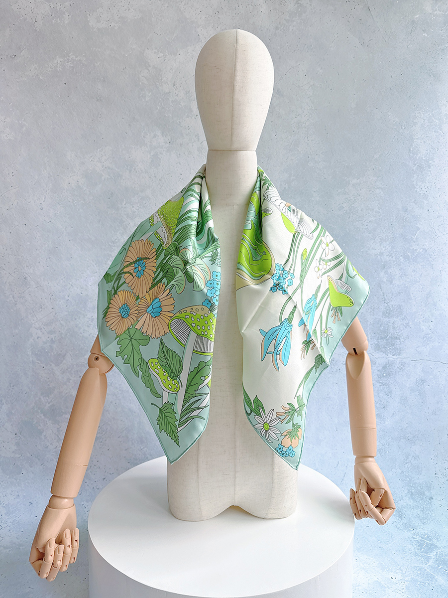 Fleurs vert haute qualité nouveau chez les femmes Foulard roulé à la main Foulard de luxe 90 cm fleur carré écharpe 90x90 cm