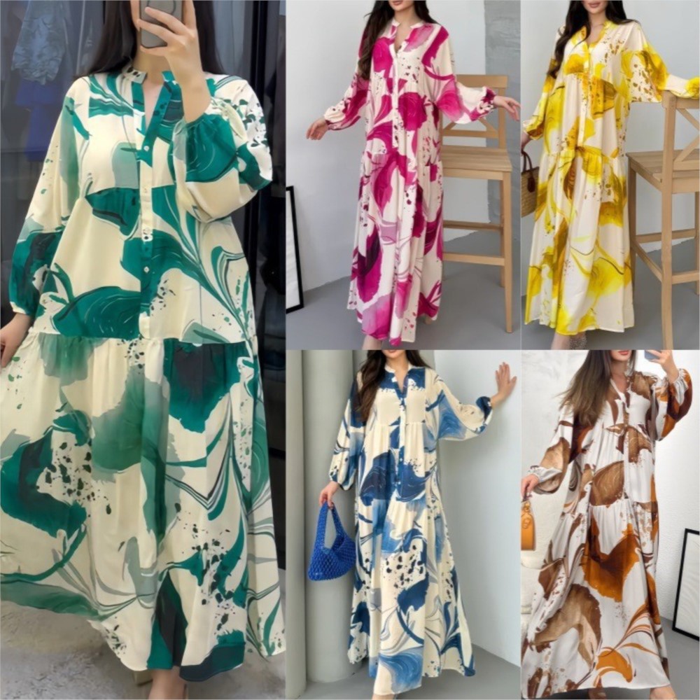 Chemise longue ample imprimée pour femmes, robes à manches longues, nouvelle mode épissée, printemps automne ​ ​ Robe décontractée élégante pour femmes, 2025