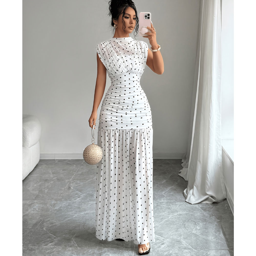 Robes d'été pour femmes, nouvelle collection, sans manches, col bateau, robe élégante et ajustée à pois, Vestidos De Verano Mujer