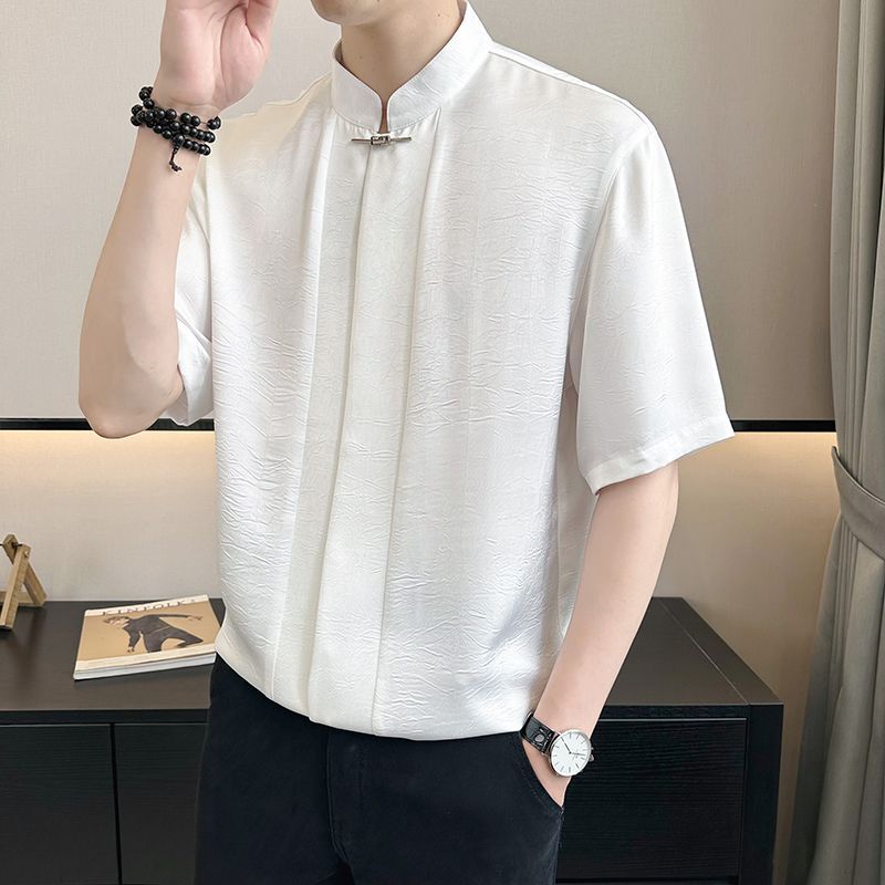 Nouveau Chinois glace soie à la mode marque belle chemise d'été à manches courtes pour hommes 2025 nouveau