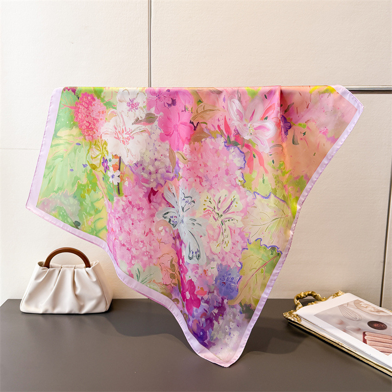 Foulard carré imprimé pour femme, imitation soie, bandanas, hijab floral de luxe, écharpe élégante, châle de plage