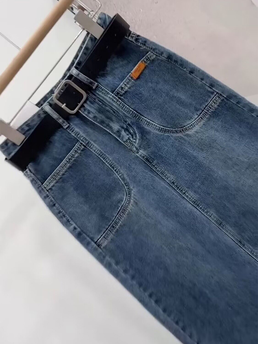 Jupe en jean bleu délavé pour femme, grande taille, taille élastique, dos fendu, jean, polyvalent, mi-long, dames, printemps, été