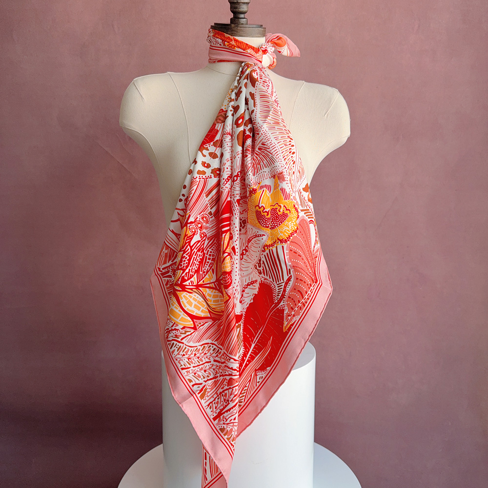 Foulard carré en soie imprimé Leopa, marques roses de luxe, 90x90cm, 100% soie naturelle, foulard de tête de styliste, Bandana