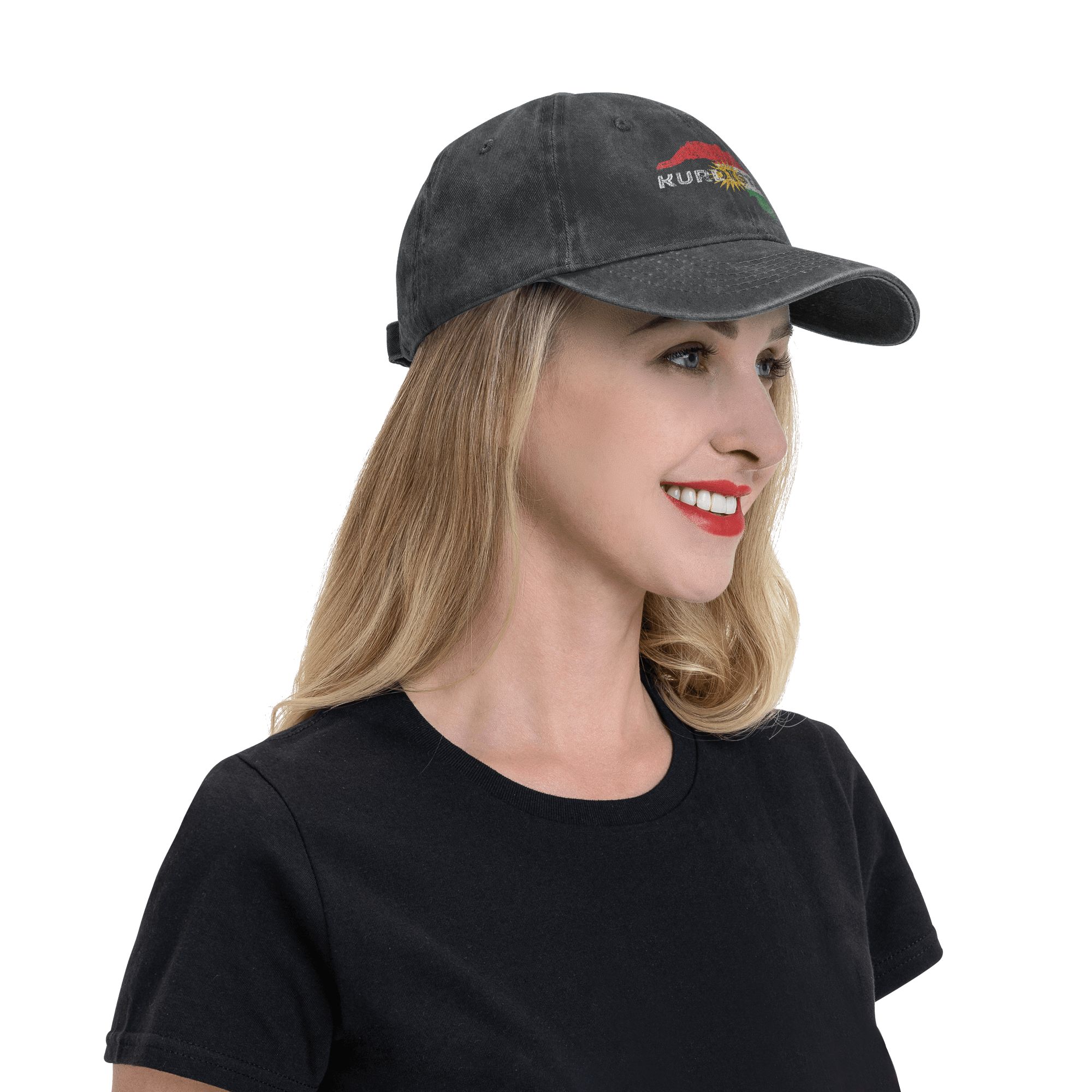 Casquettes de baseball unisexe en jean vieilli avec drapeau du Kurdistan et carte du Kurdistan, style vintage, pour activités de plein air, réglables