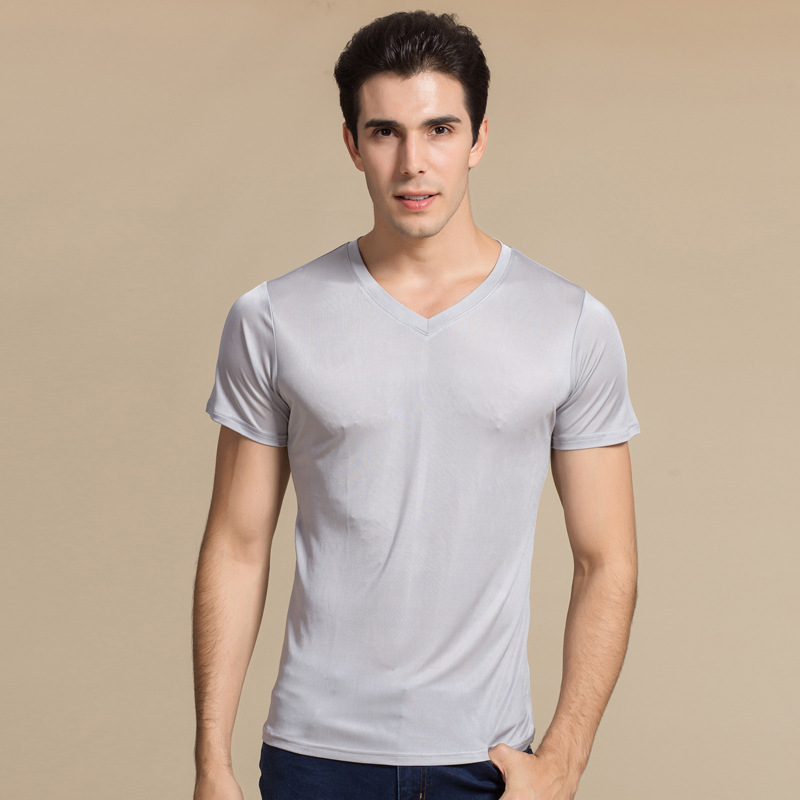 100% Soie Naturelle Tricoté Hommes de T-shirt Double-face Tricoté Pur Soie Hommes T-shirt T-shirt En Soie Hommes 100% Soie Tops