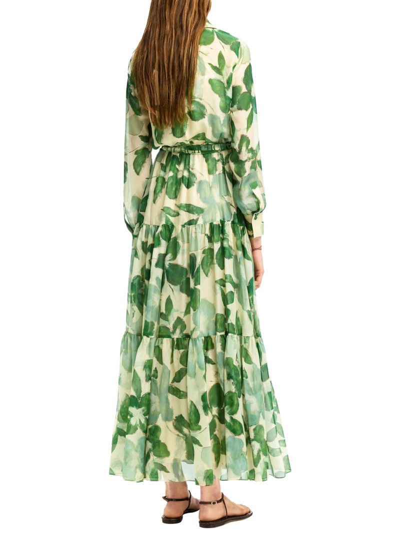 2025 robes femmes nouveau ceinturé en mousseline de soie imprimé col en v Chic mince robe longue mode élégante vacances rue robe pour femmes 8UN5