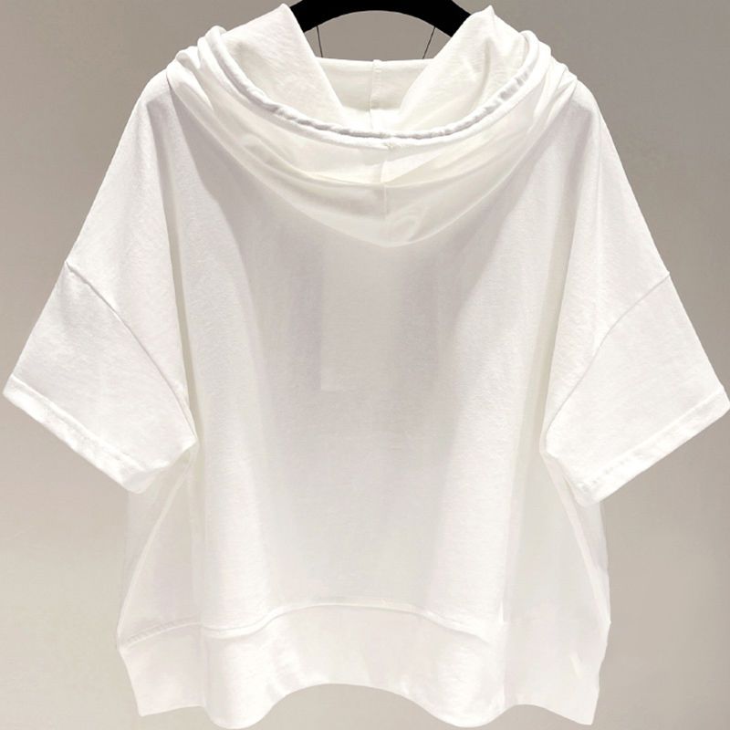 Économie à manches courtes à capuche pour femmes, streetwear décontracté, abonnés, patchwork, laçage solide, mode vintage, vêtements d'été, nouveau