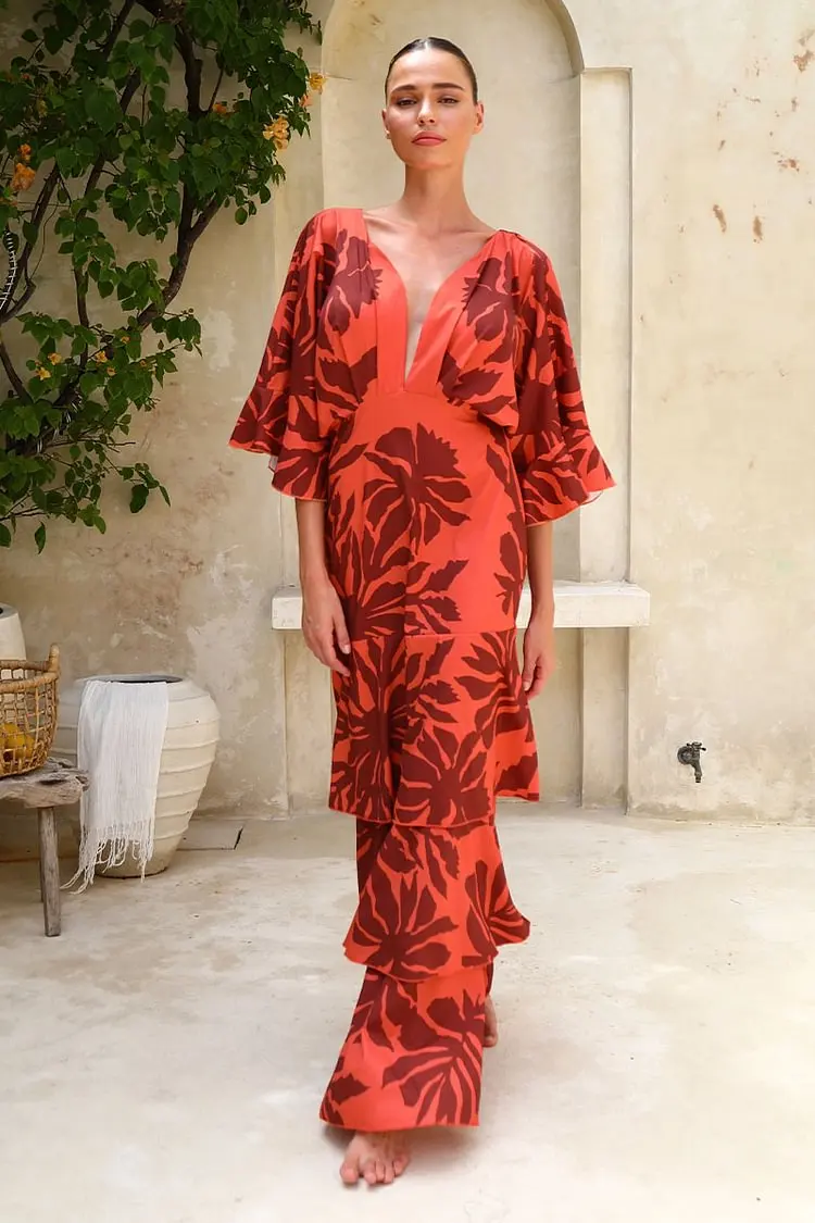 FLAXMAKER Maxi robe longue femmes Sexy sans manches à volants manches Dolman robes imprimées Bandeau fleur imprimé robe d'été 2025