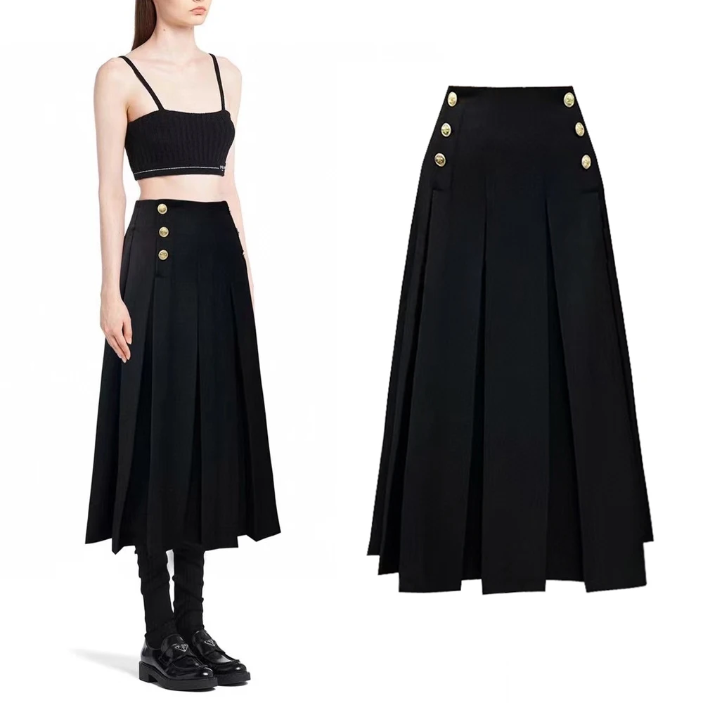 Jupe mi-longue mi-longue pour femmes, nouvelle mode haut de gamme populaire, assortie avec tout, jupe trapèze de haute qualité, automne et hiver 2025