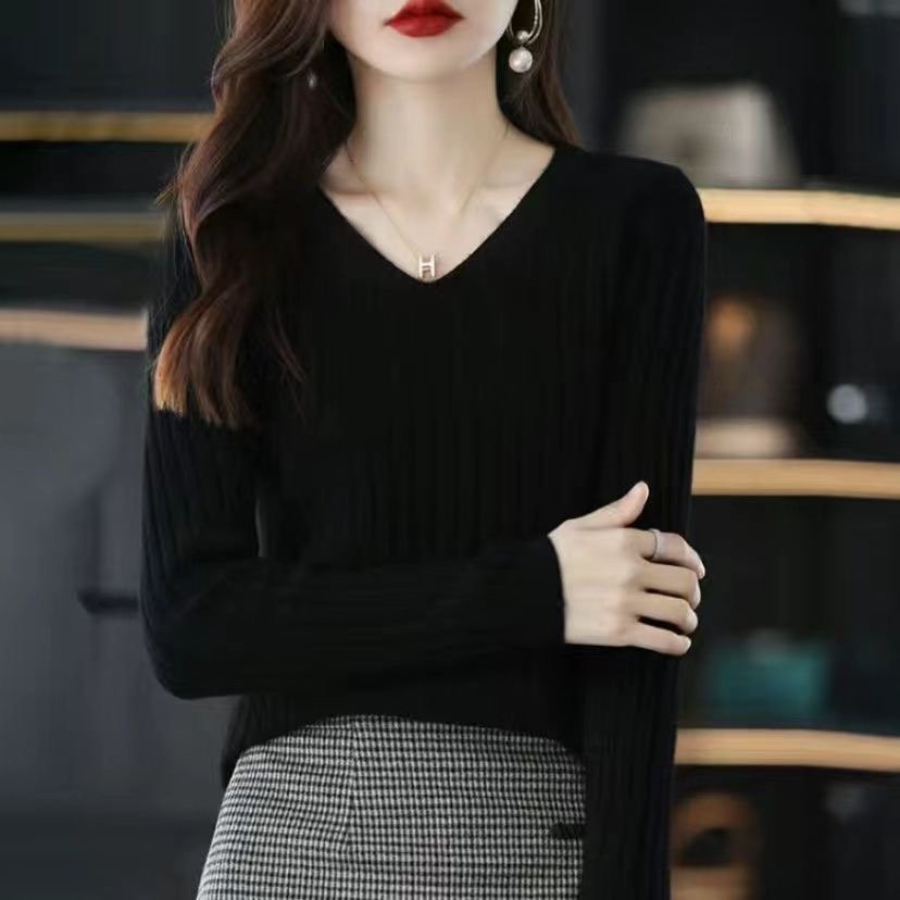 Femmes pull à manches longues haut tricoté pull col en v mode pull femme hiver basique femme vêtements solide OL pull DF4933