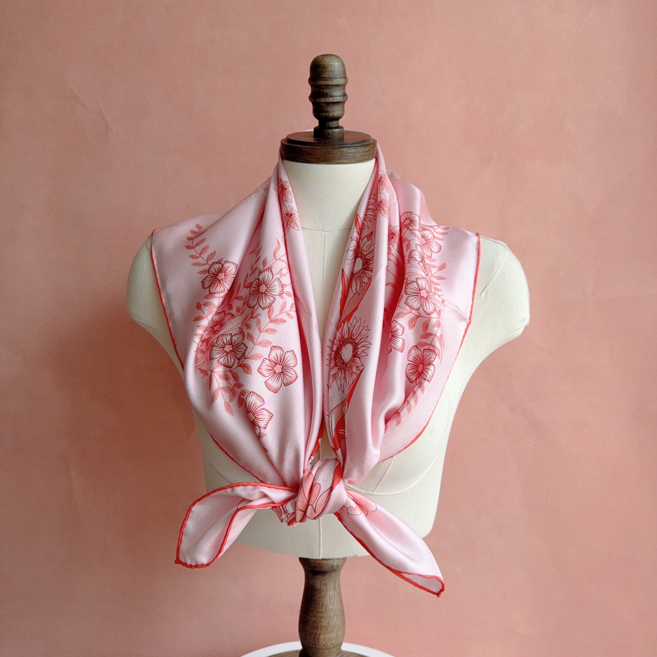 Foulard en soie de mûrier rose pour femme, 18 mm, épaissi, imprimé floral, 90x90, luxe, haute qualité, écharpe pour femme