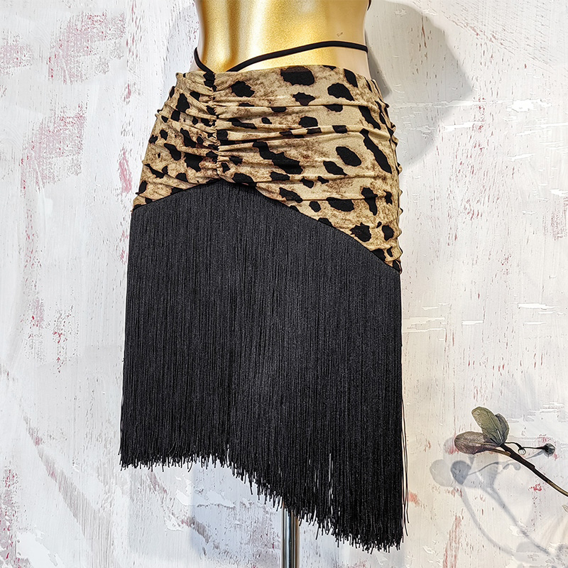 Costumes de spectacle de danse latine pour femmes, manches longues, imprimé léopard, jupes à glands, costume Chacha Rumba, robe de danse latine, nouvelle collection DN20613