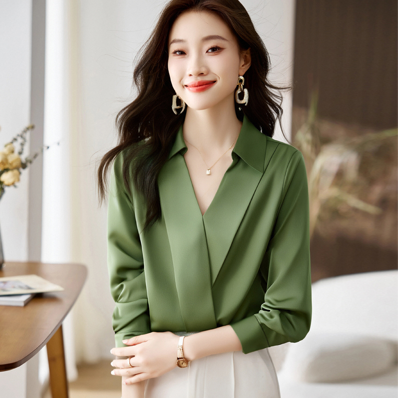 Chemisier en Satin de soie élégant à la mode, vêtements pour femmes, col rabattu, hauts de bureau, manches longues, vêtements de travail, nouvelle collection automne 2025