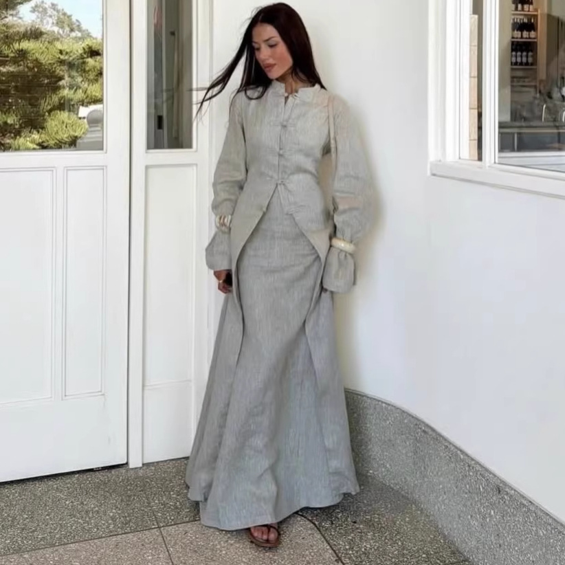 Ensemble jupe et manteau long pour femme, 2 pièces, style Eid, Ramadan, simple boutonnage, Maroc, Dubaï, Robe musulmane, Tenues arabes