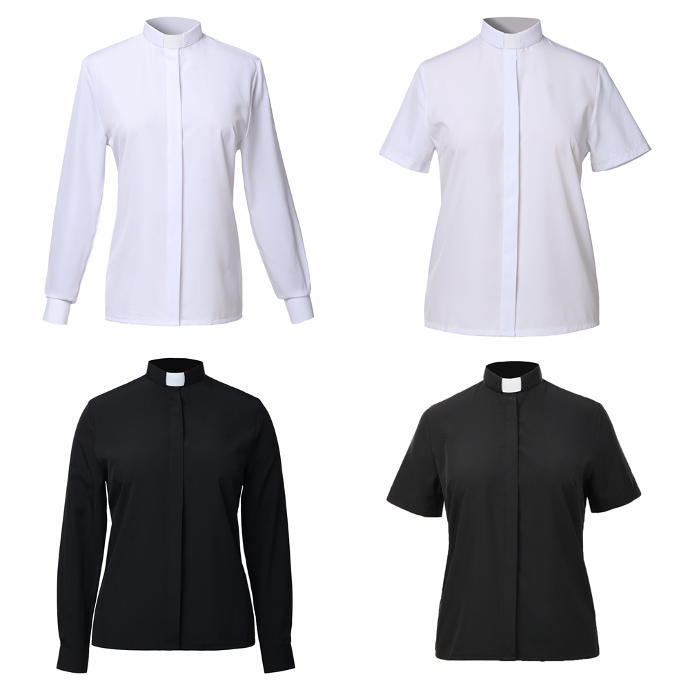 Uniforme de chemise de prêtre pour femmes, col à languette de clergé, chemisier de pasteur d'église catholique, Costume