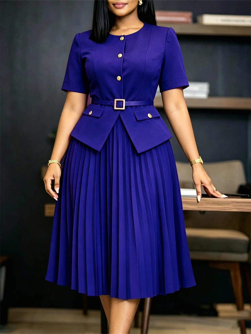 Robes plissées élégantes pour femmes 2026 – Collection été – Robe de soirée, d'anniversaire, de mariage, de bureau – Robe longue maxi à col rond pour femmes