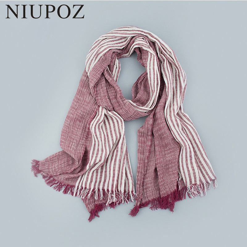 Style japonais femmes hiver automne doux coton écharpe rides chaud hommes rayé unisexe Long châle et enveloppement de haute qualité M194