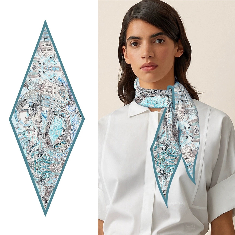 Français rétro diamant écharpe marque Foulard en soie femme luxe Bandana bandeau Hijab Foulard foulard châle pour dames