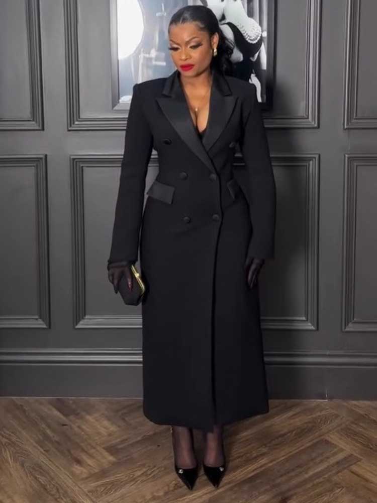Robe noire à manches longues pour femme, vêtement d'automne et d'hiver, Blazer amincissant à la taille, élégante, courbe, robes de soirée formelles