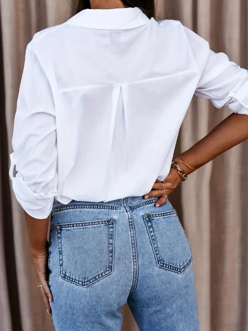 Grande taille 1XL-8XL femmes à manches longues col en v boutonné chemise décontracté dessus de couleur unie mode ample blouse décontractée