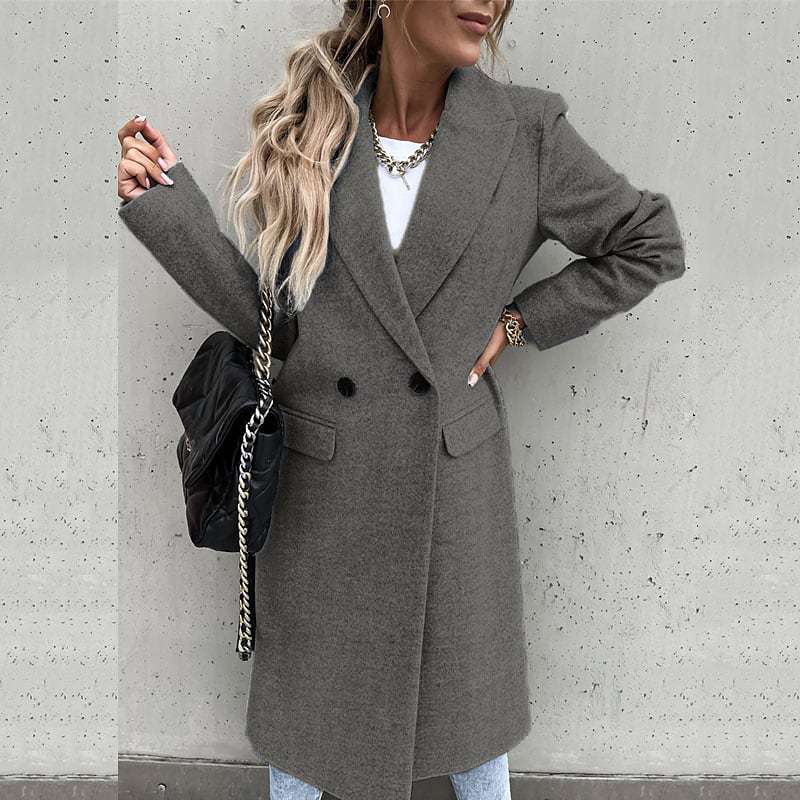 Manteau en Laine pour Femme 2026 Automne Hiver Épais Simple Boutonnage Couleur Unie Coupe Ajustée Longue Veste Coupe-Vent en Laine Vêtements Femme