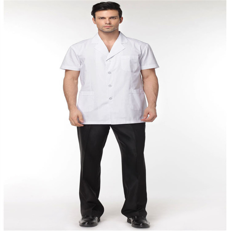 Manteau médical blanc pour hommes, uniforme de Services médicaux, vêtements d'infirmière, manteaux de protection de laboratoire en Polyester à manches courtes
