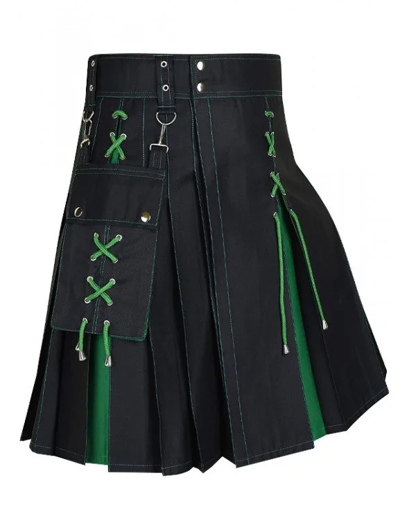 Kilt écossais traditionnel pour homme, plissé, avec sangles à boucles et poches cargo