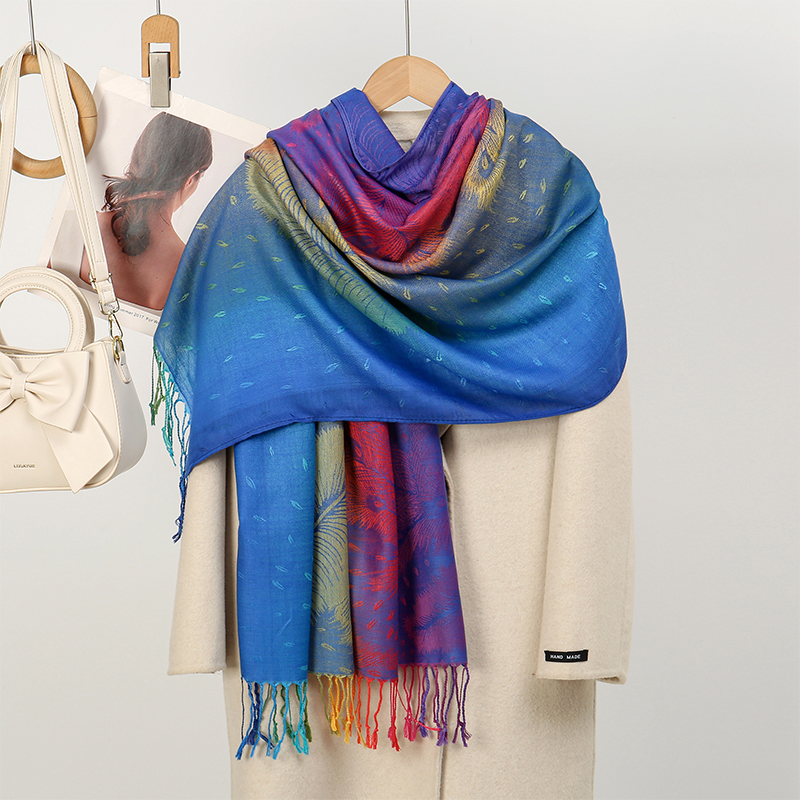 2025 femmes hiver Pashmina châle épais Paisley Jacquard écharpe Macaron arc-en-ciel couleur voyage coupe-vent musulman Hijab Wrap Poncho