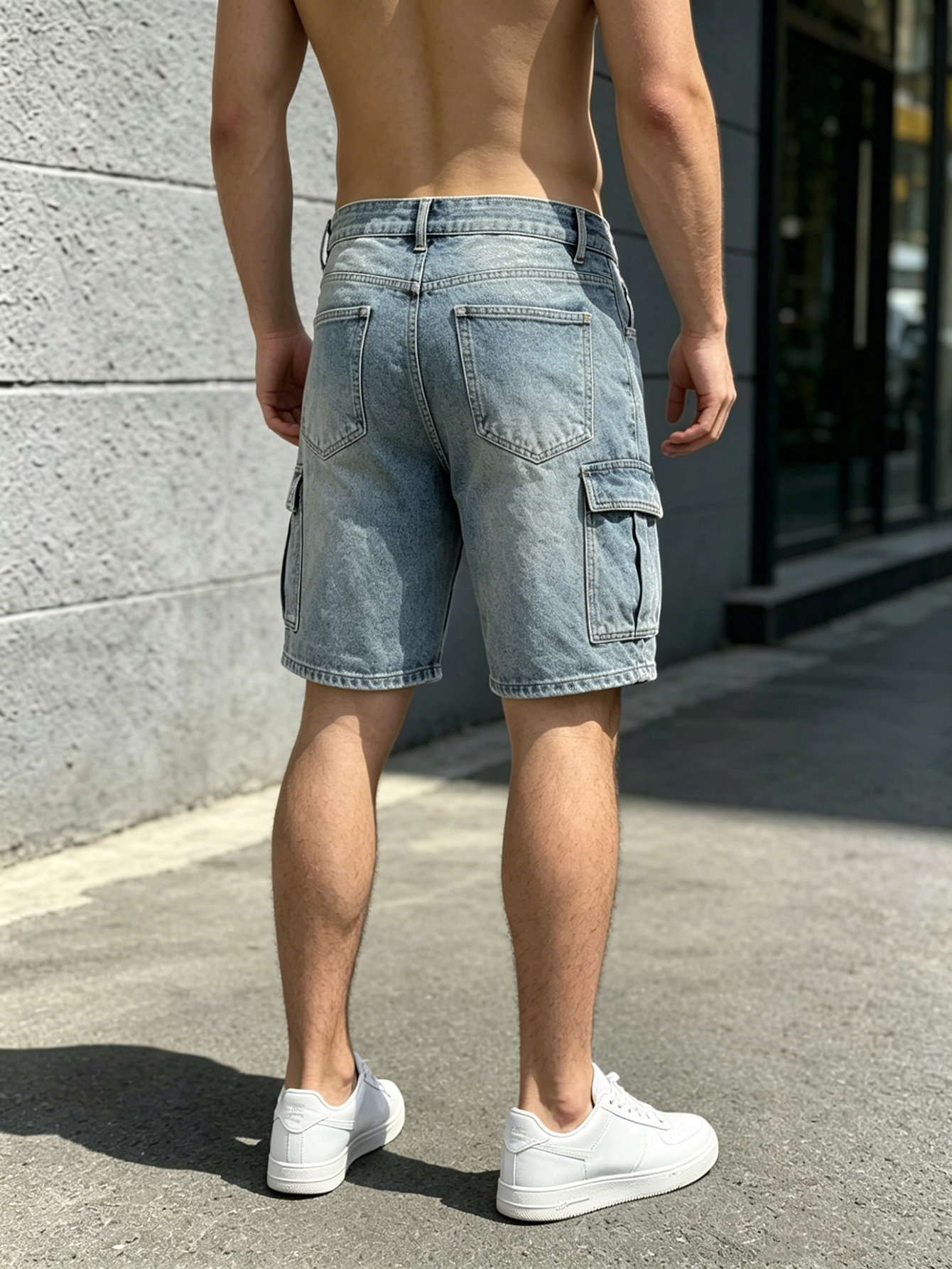 Shorts en jean décontractés pour hommes, coupe droite, délavage clair, style cargo, vêtements de travail