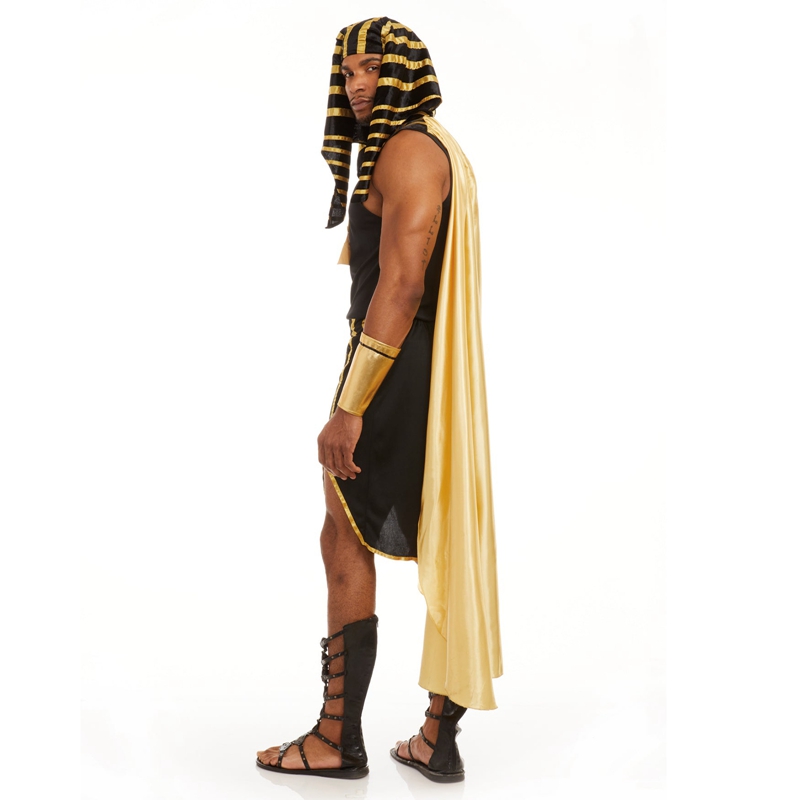 Ensemble de costumes égyptiens pour hommes, 7 pièces, garniture dorée, débardeur, jupe, manches de bras, couvre-chef, collier, tenues de Cosplay d'halloween
