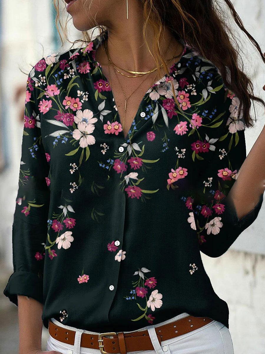 Femmes chemise à manches longues chemise imprimée femmes col décontracté haut pour femme imprimé