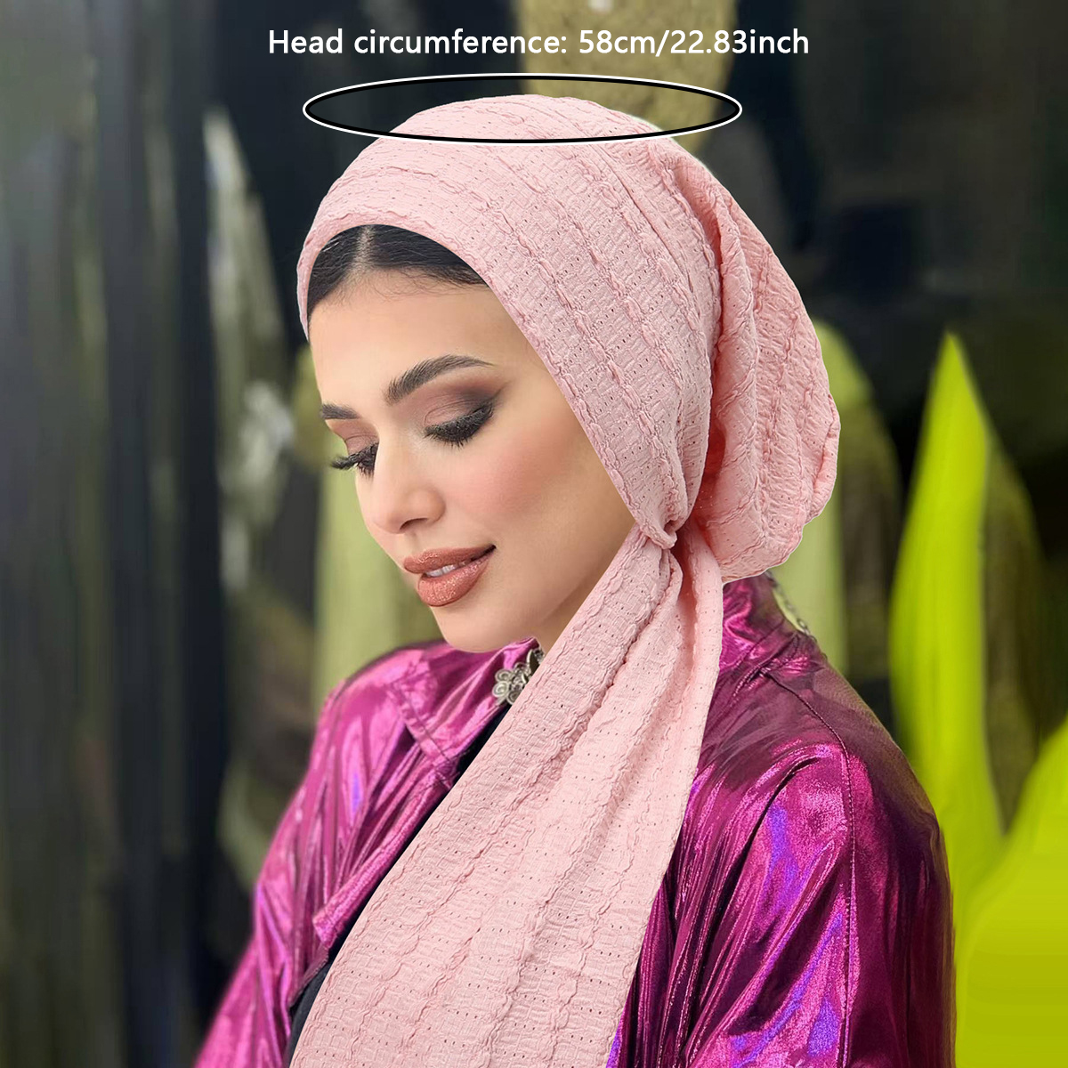 Chapeaux Hijab Turban Plissé Couleur Unie Ramadan, Foulards à Longue Queue, Chapeaux Musulmans Extensibles Doux, Bonnets Chimio Respirants pour Femmes et Filles