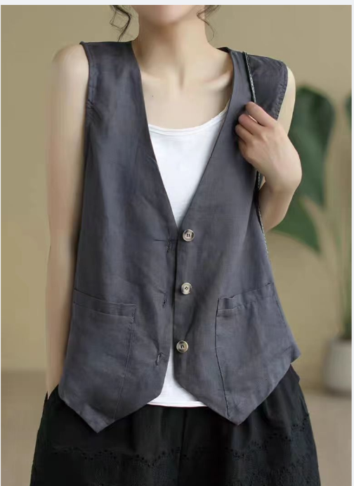 Femmes lin gilet été décontracté sans manches Cardigans veste ample mince décontracté bouton gilet haut femme Streetwear gilet manteau