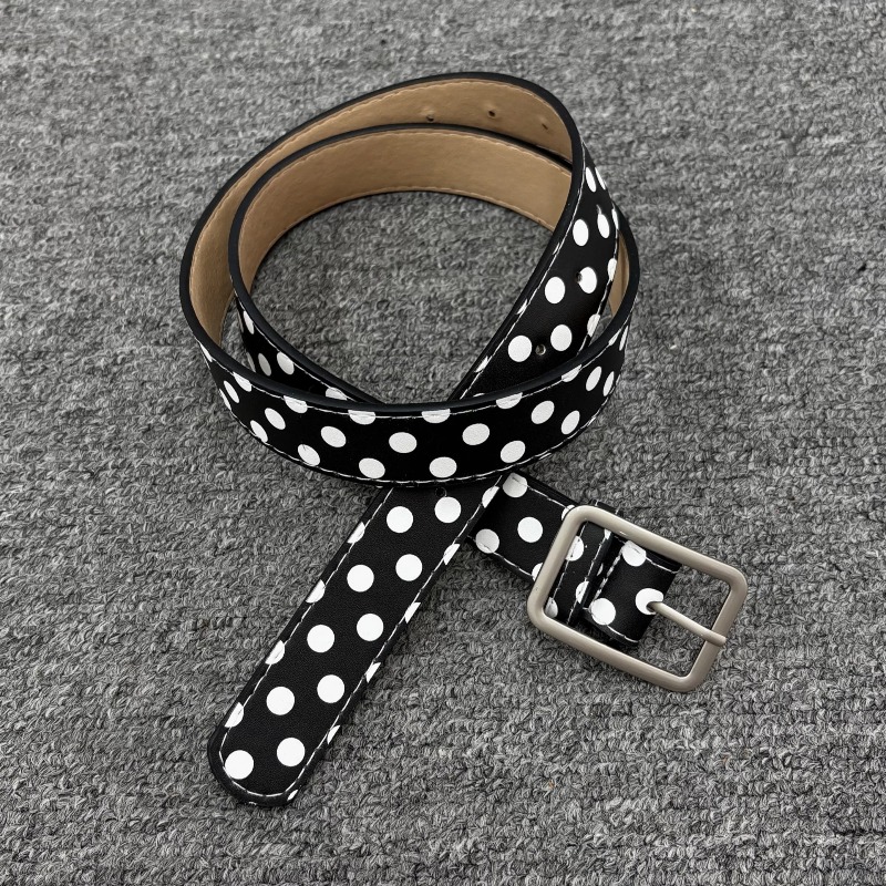 Ceinture en cuir vintage à pois noirs et blancs, élégante et ajustable, accessoire de mode pour robe, pour femme
