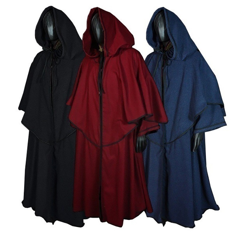 Cape médiévale à capuche Robe Cape 5 couleurs Robe de moine Cape à manches longues Cape de magicien Halloween scène Cosplay Costumes nouveau 2025