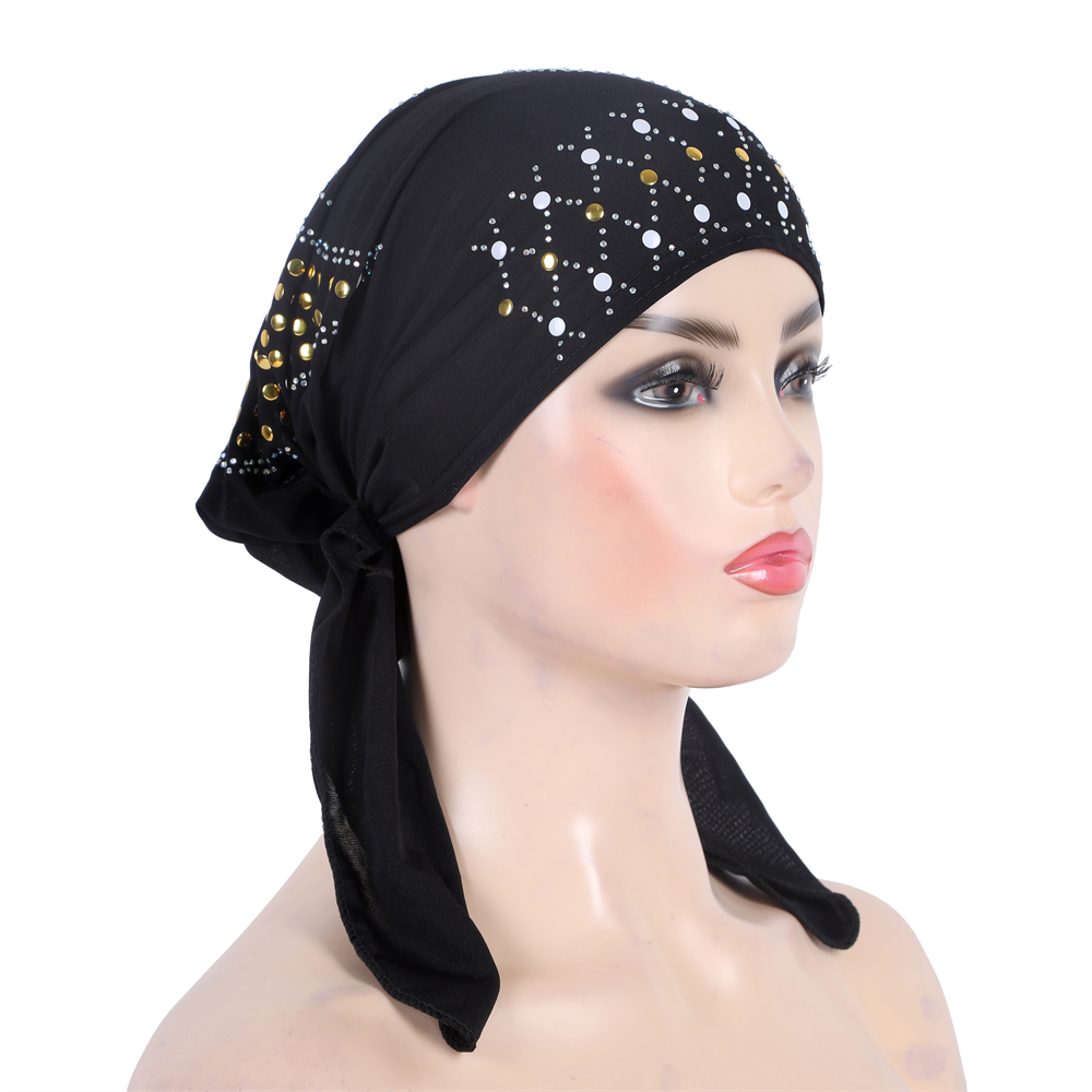 Hijab avec diamants pour femmes musulmanes, bonnet, turban, casquettes chimio, sous-écharpe, chapeau intérieur, cancer, islamique, arabe, écharpe de sauna