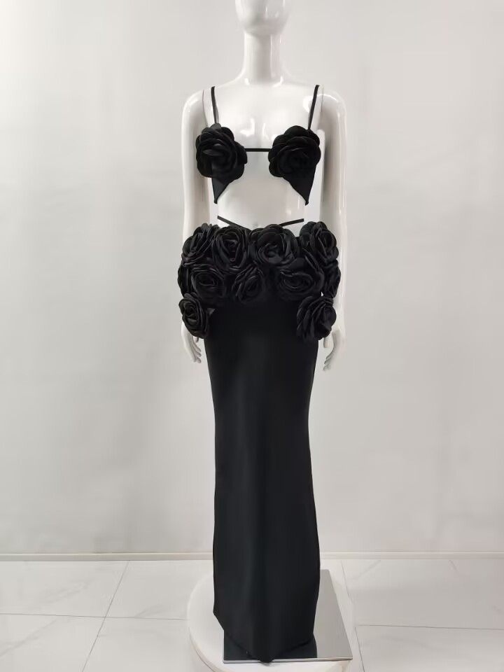 Robe longue à bandes pour femmes, couleur noir et blanc, Sexy, sans manches, col en v, moulante, 2 pièces, florale, tenue de soirée en boîte de nuit