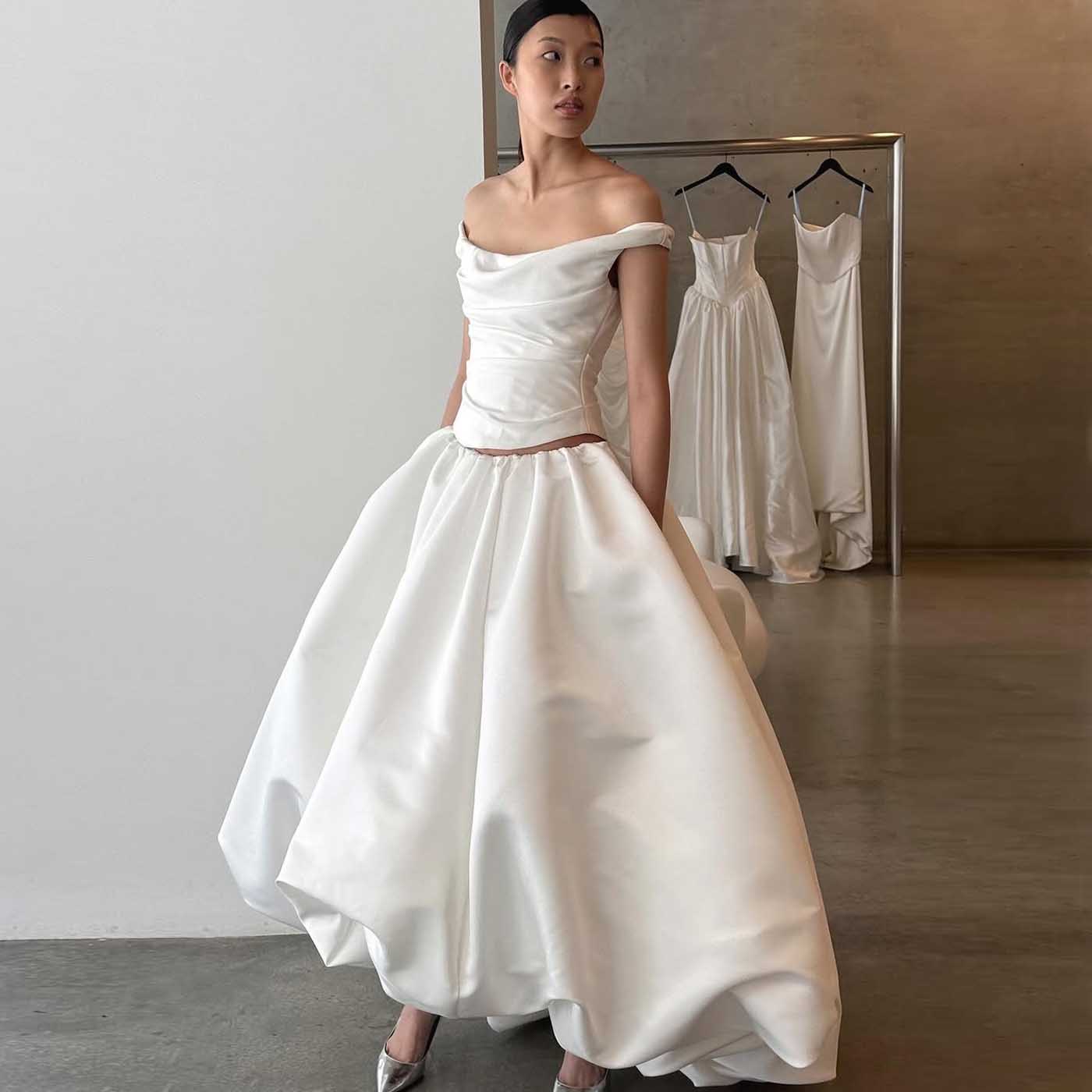 Jupe de mariée en taffetas de soie bouffante de haute qualité, longue jupe de mariée en Satin à bulles hautes et basses, robe de bal personnalisée, jupe Maxi de mariée